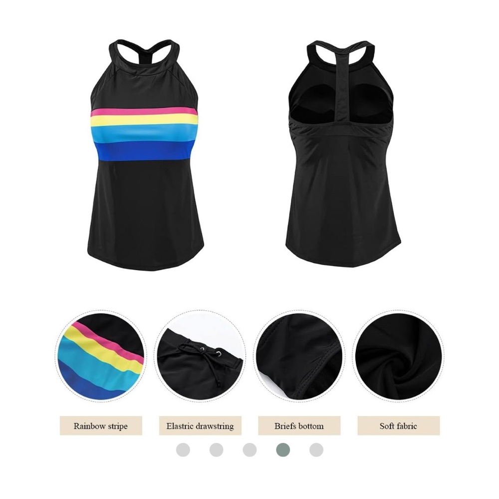 Rainbow Retro Sporty Swimsuit 2 Piece Surfing Tankini Sporty Medium Athleisure - Picture 6 of 16